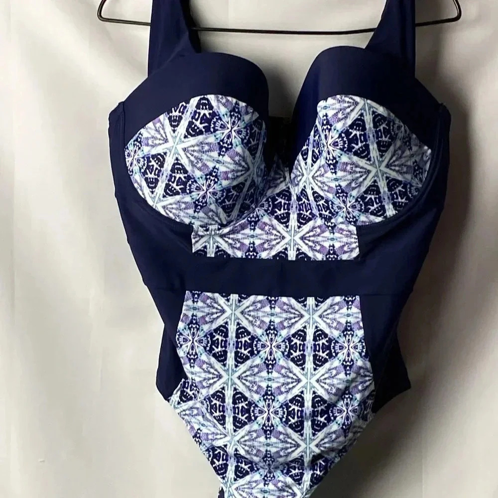 Nwt Adore Me One Piece Swimsuit Wo Size40 H(Bra Size 12/14)Navy Purple Back Hook — image 3 of 8